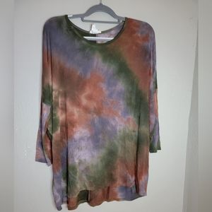 Women's long sleeve dolman top neutral tie-dye sz XL